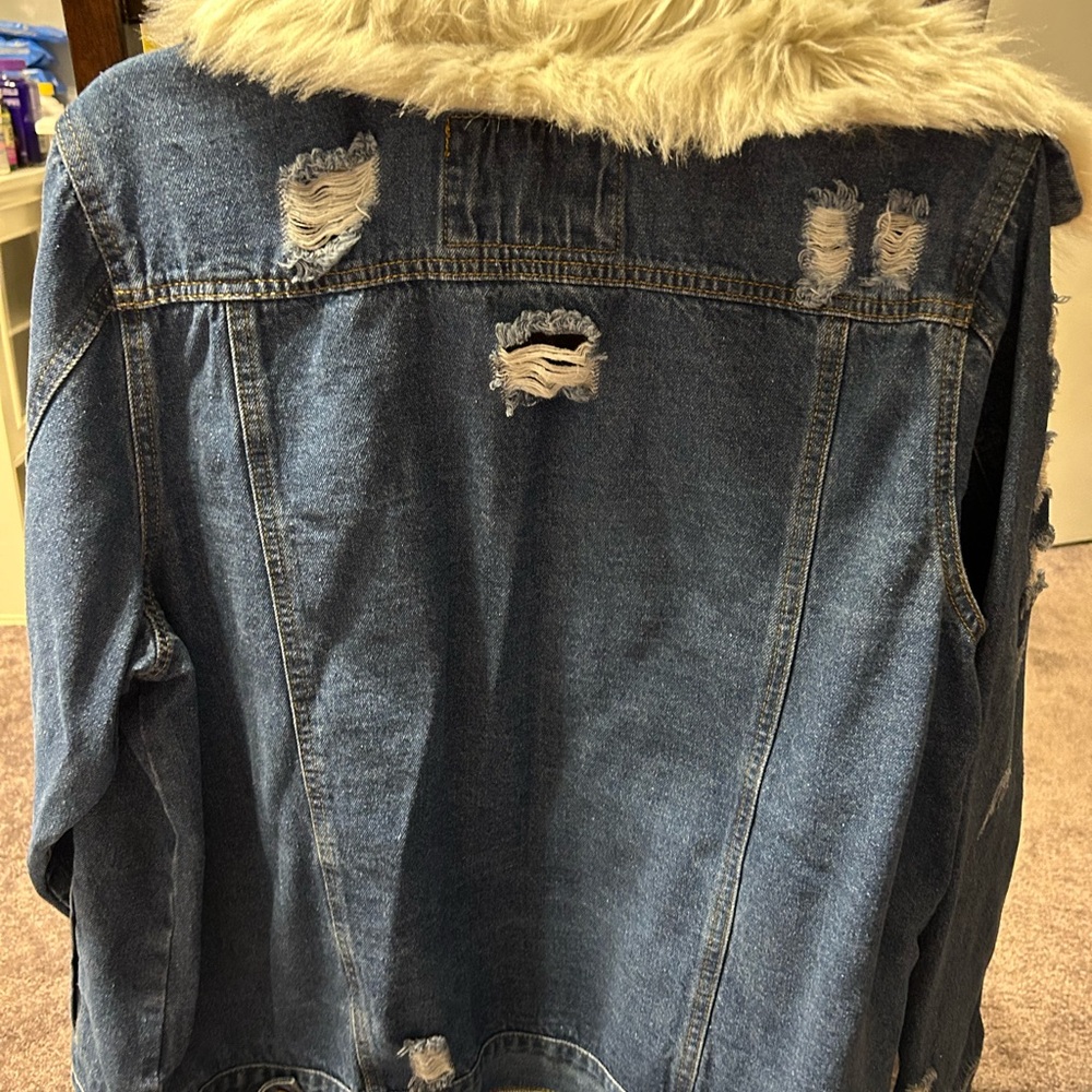 Denim Jacket with Faux Fur Collar - Picture 2 of 5